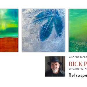 Three works of art plus photo of Rick Present.